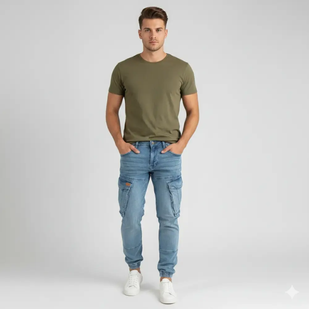 cargo jogger – hellblau – stretch denim cargo jogger – hellblau – stretch denim