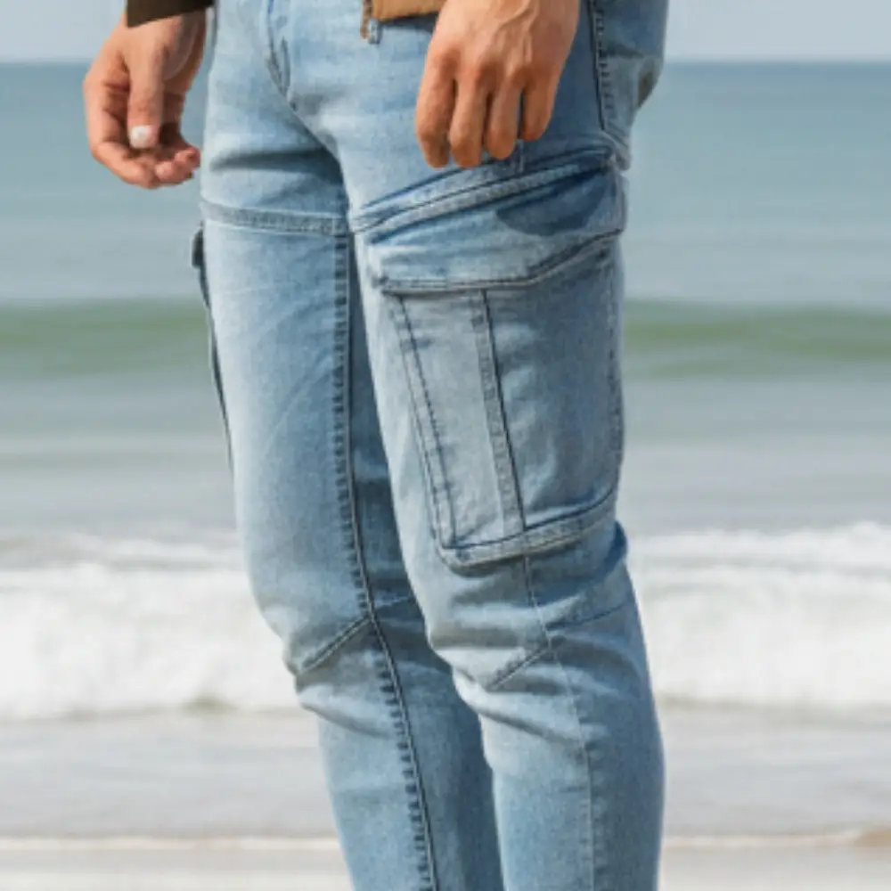 cargo jeans – hellblau – stretch denim