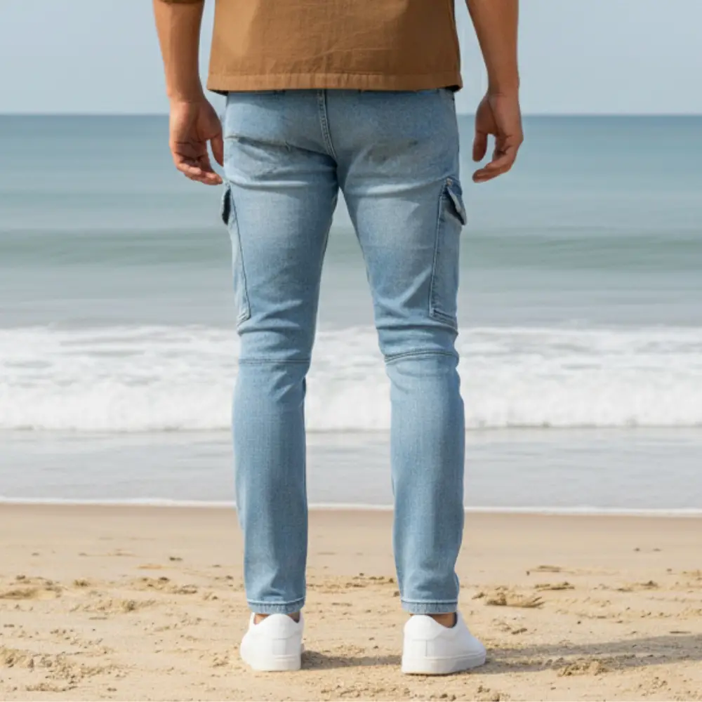 cargo jeans – hellblau – stretch denim